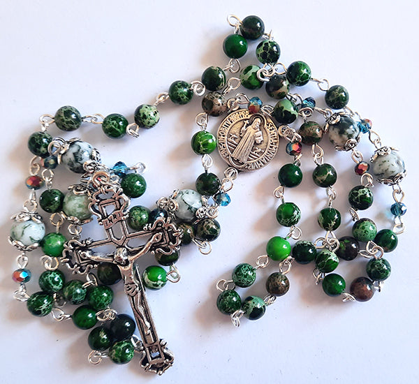 Gemstone Rosary - Deep Green Sea Sediment Imperial Jasper - 6mm - grade AAA