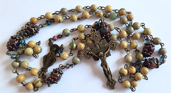 Natural Yellow Green Canyon Jasper Gemstone Rosary - grade AAA 6mm