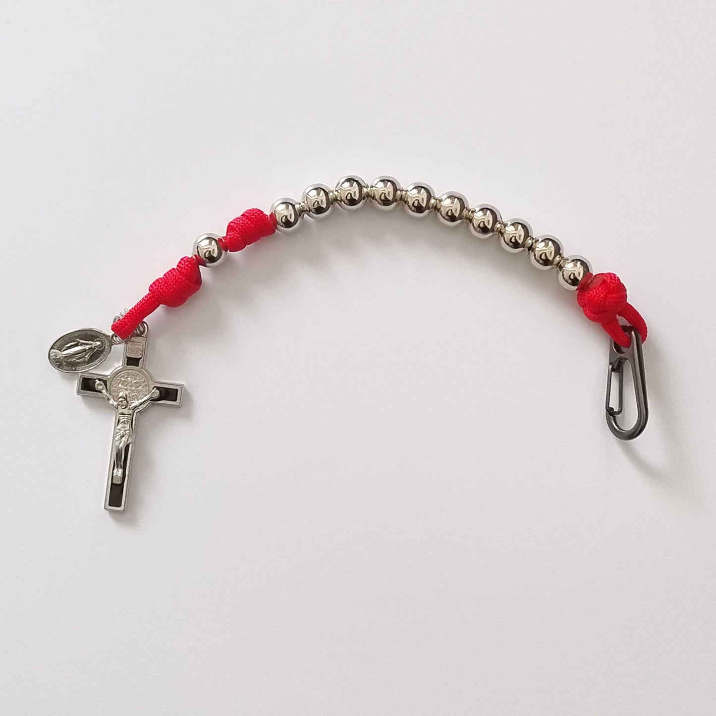 Paracord One Decade Rosary Silver Metal Beads (Red colour)