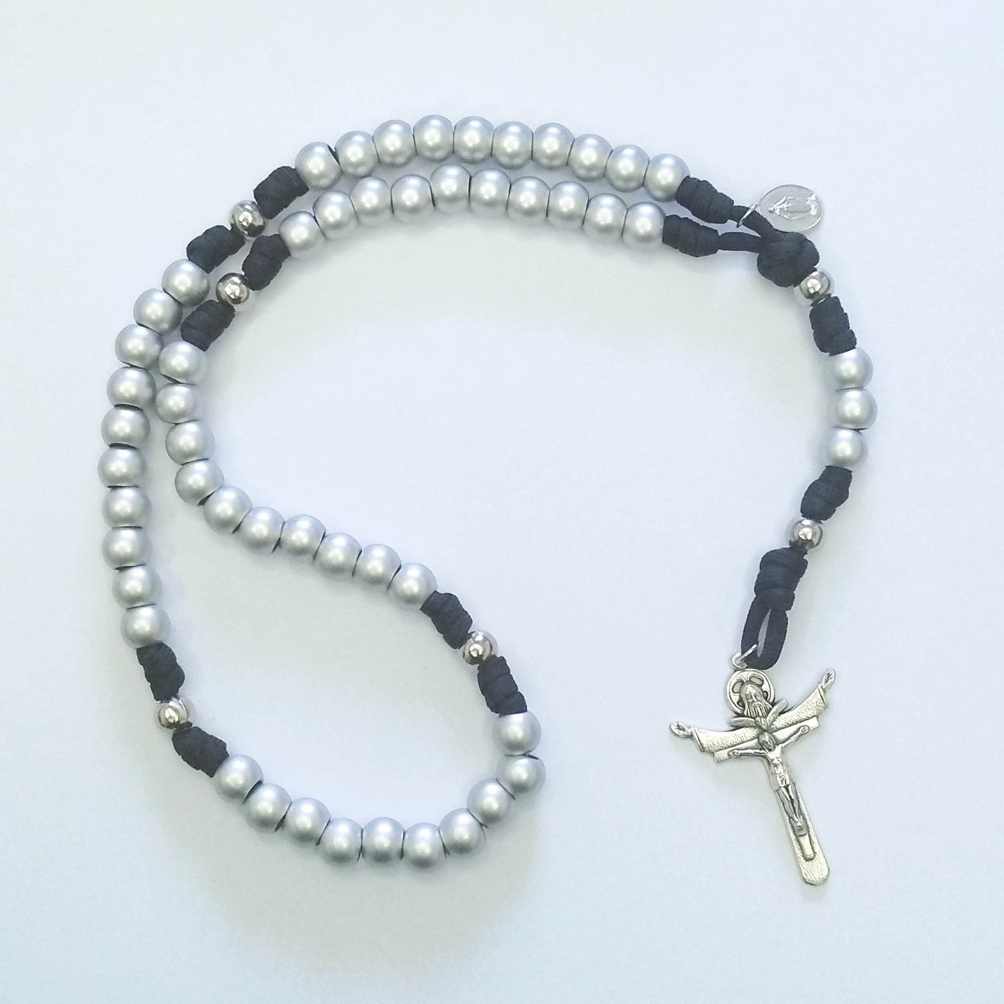 Paracord Rosary Silver Acrylic Beads (black colour)