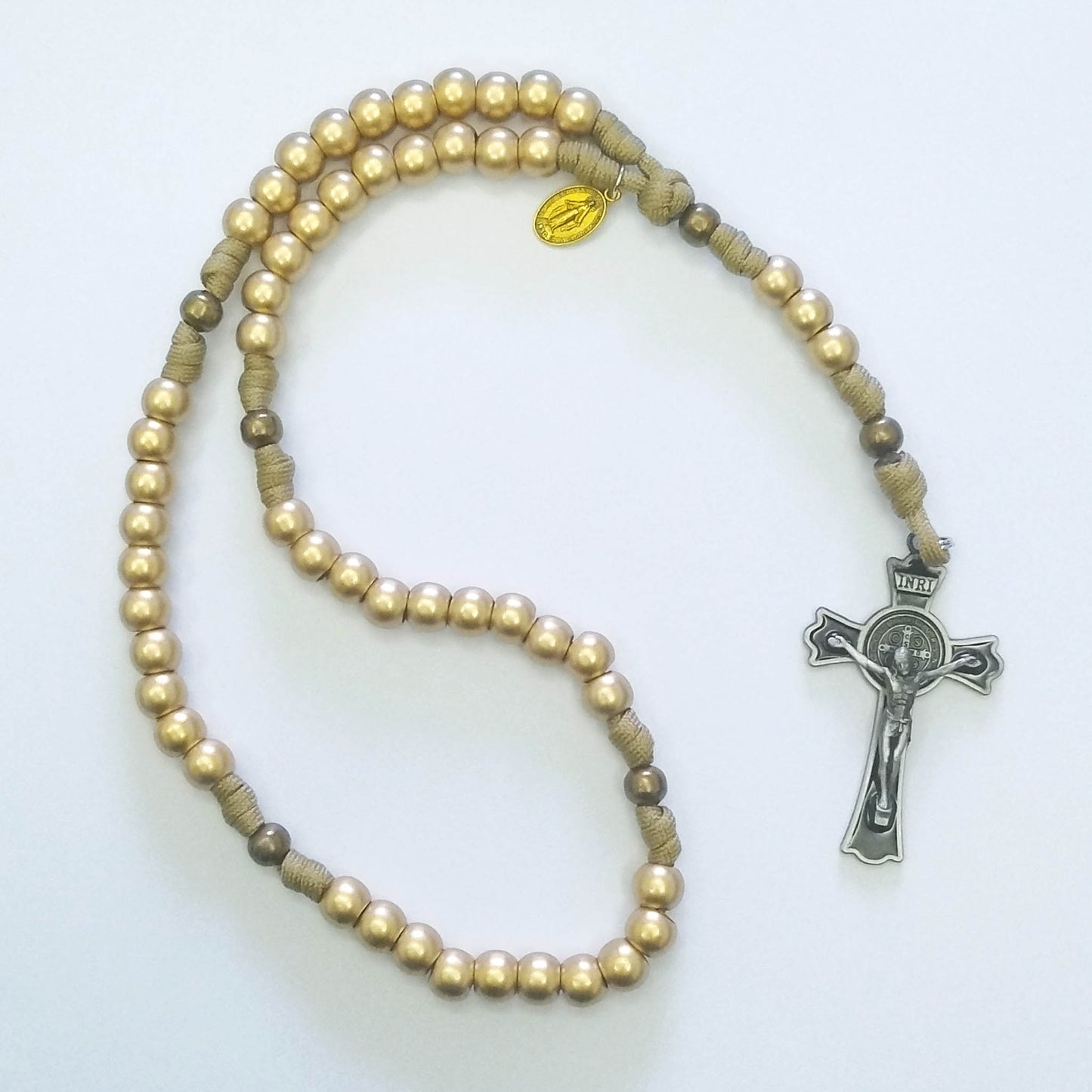 St Benedict Paracord Rosary Gold Acrylic Beads (cream colour)