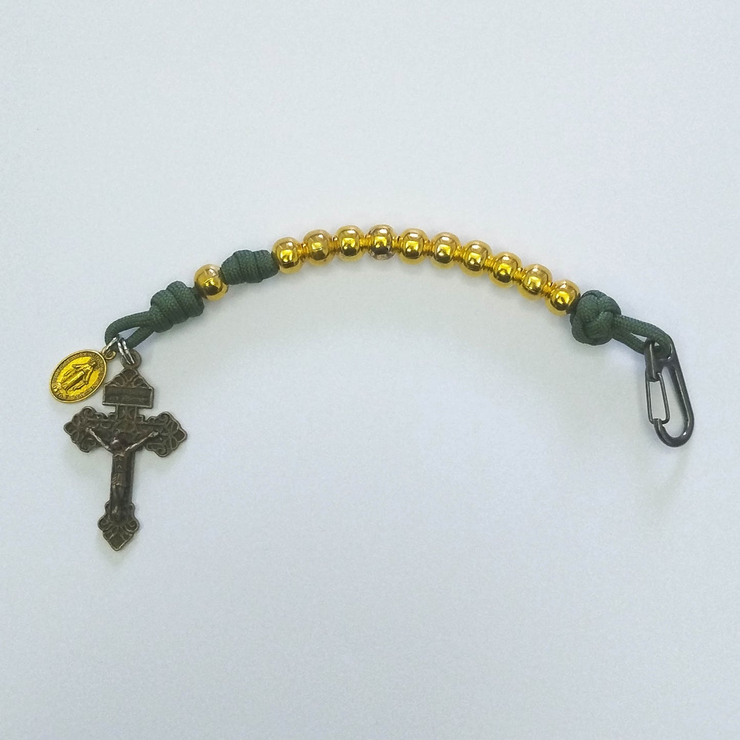 Paracord One Decade Rosary Gold Metal Beads (Green colour)