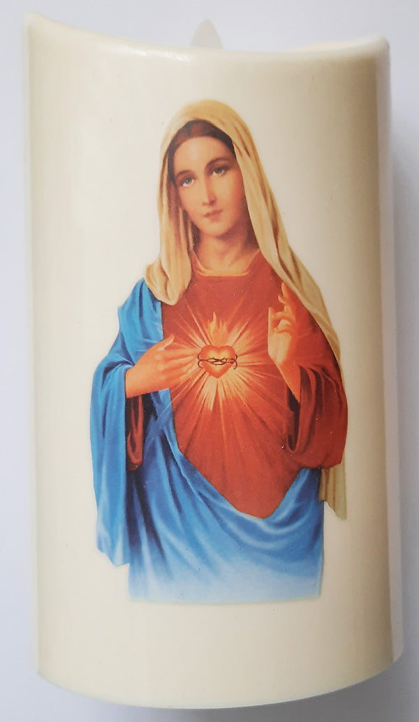 Religious LED Candle - Immaculate Heart of Mary (Large Plastic Candle)