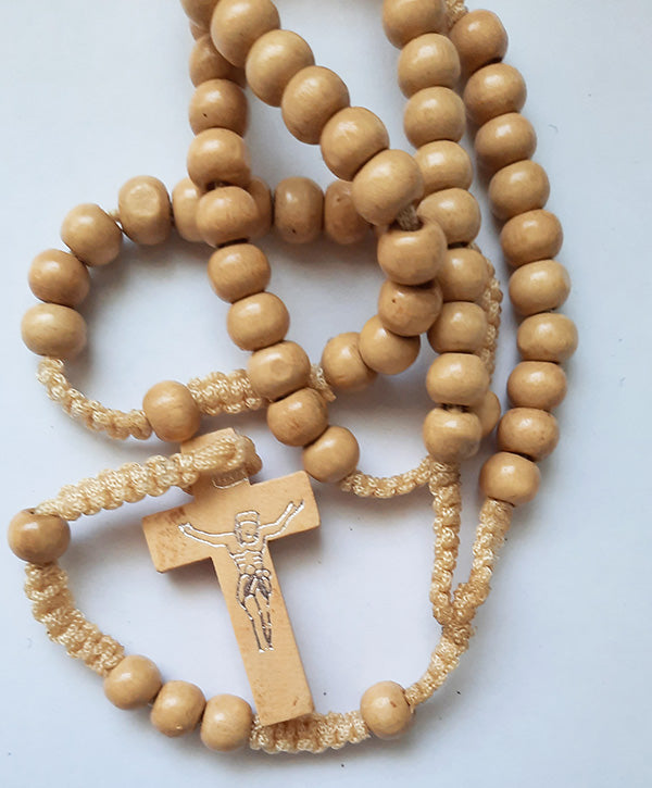 Light Brown Wooden Rope Rosary