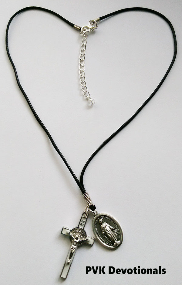 St Benedict Crucifix Necklace with Miraculous Medal