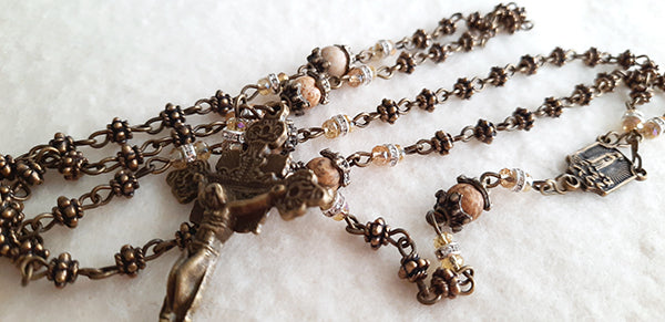 Gemstone Rosary - Jasper Matte - 4mm Metal Bronze Beads