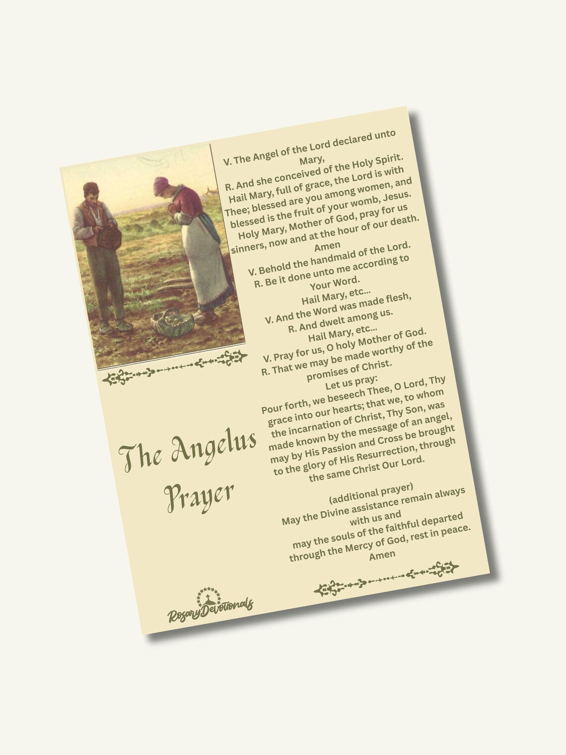 The Angelus Holy Prayer Card