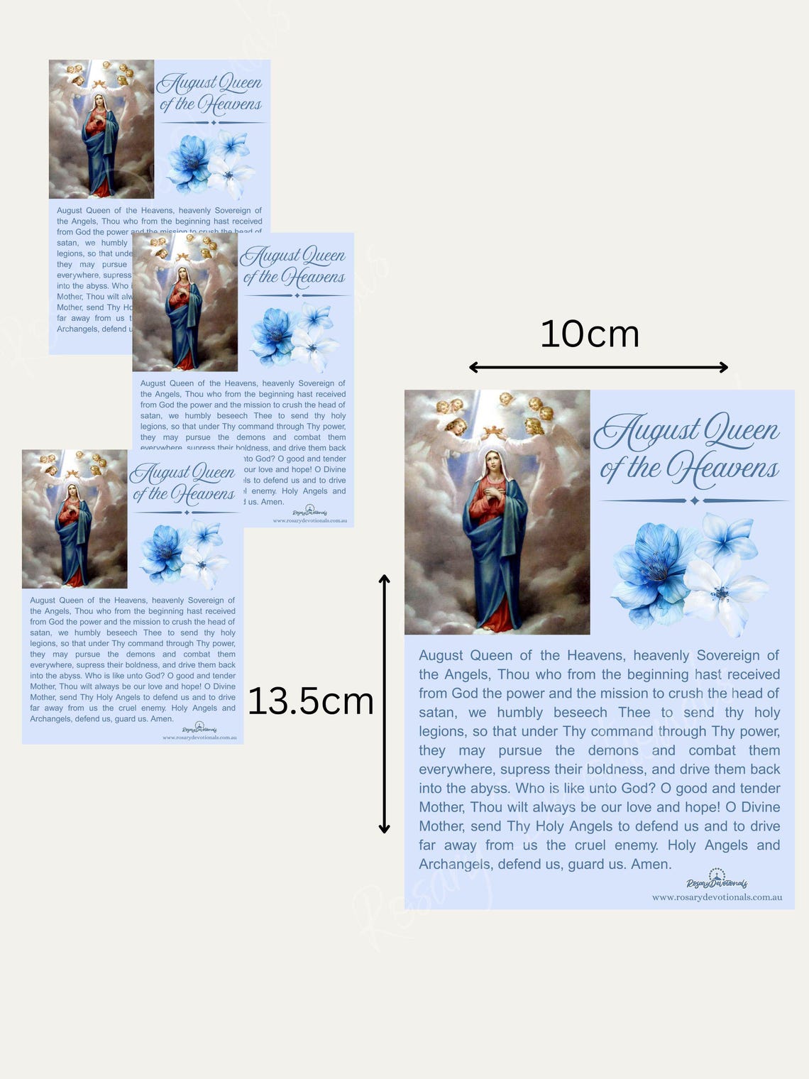 August Queen Of The Heavens Holy Prayer Card