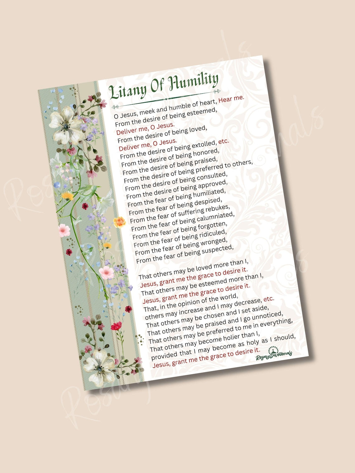 Litany Of Humility Prayer Card