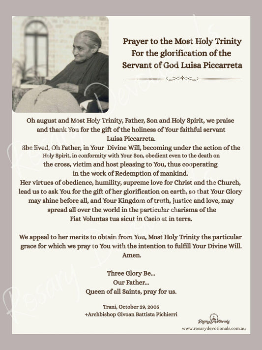 Luisa Piccarreta Prayer Card: Holy Trinity Glorification, Divine Will Prayer