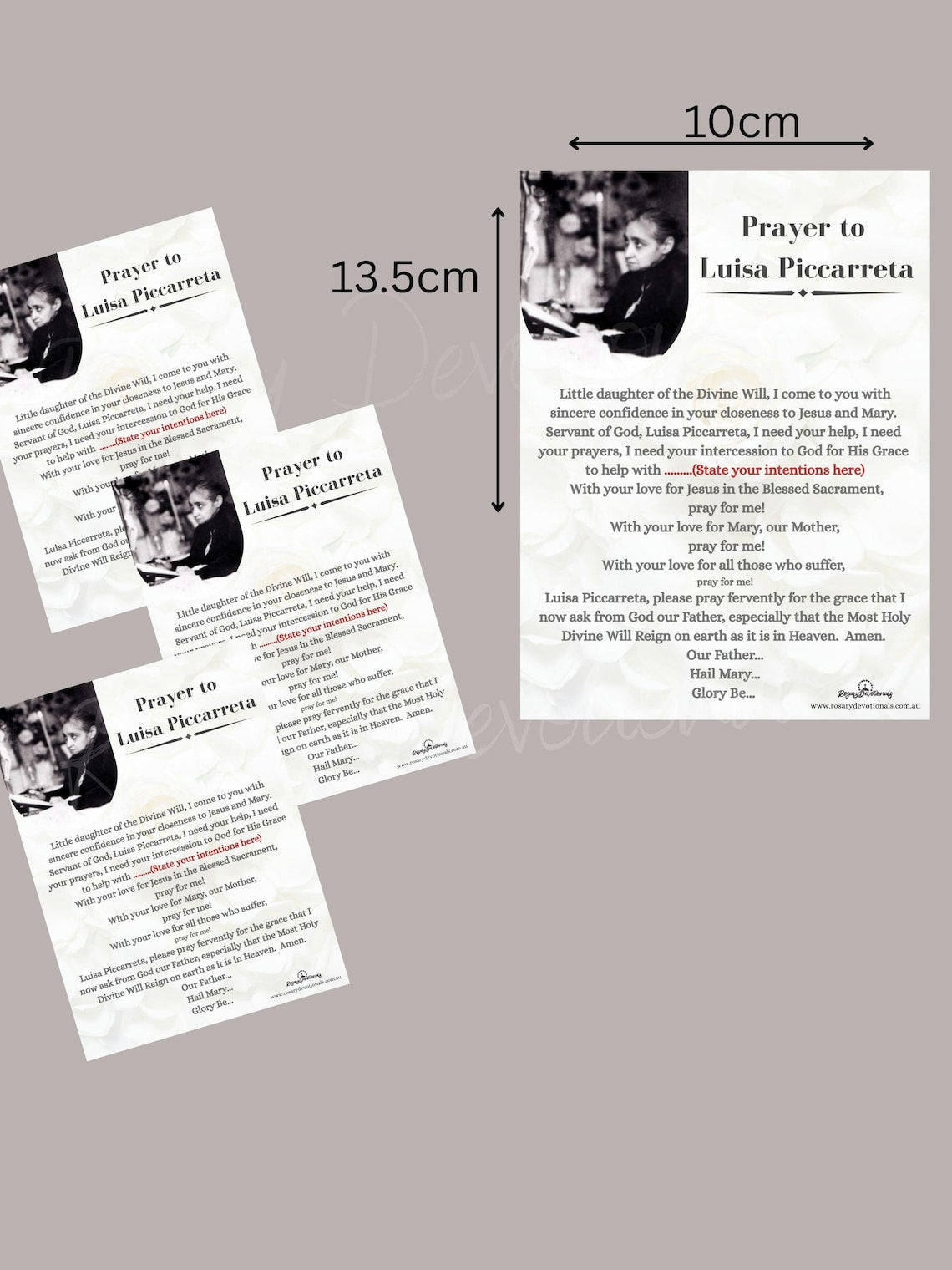 Prayer to Luisa Piccarreta (larger version) Prayer Card