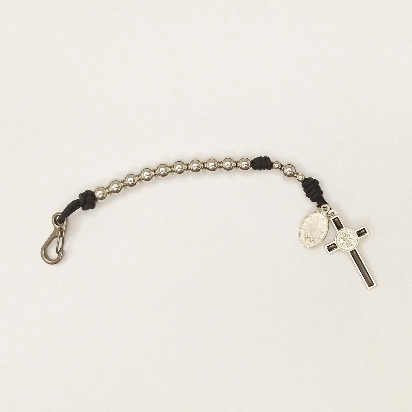 St Benedict Stainless Steel One Decade Micro Cord Rosary Black