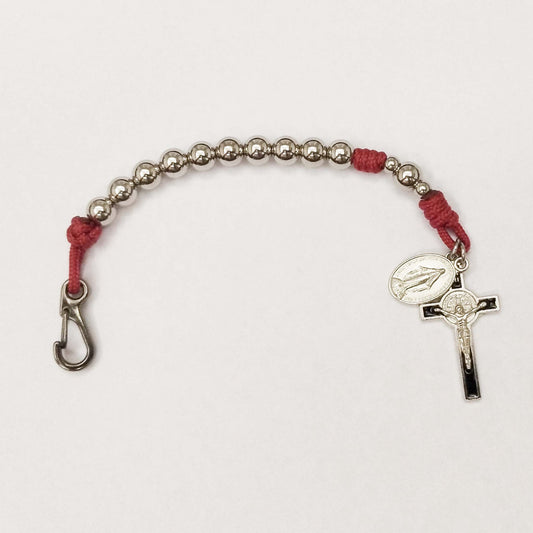 St Benedict One Decade Micro Cord Rosary Red