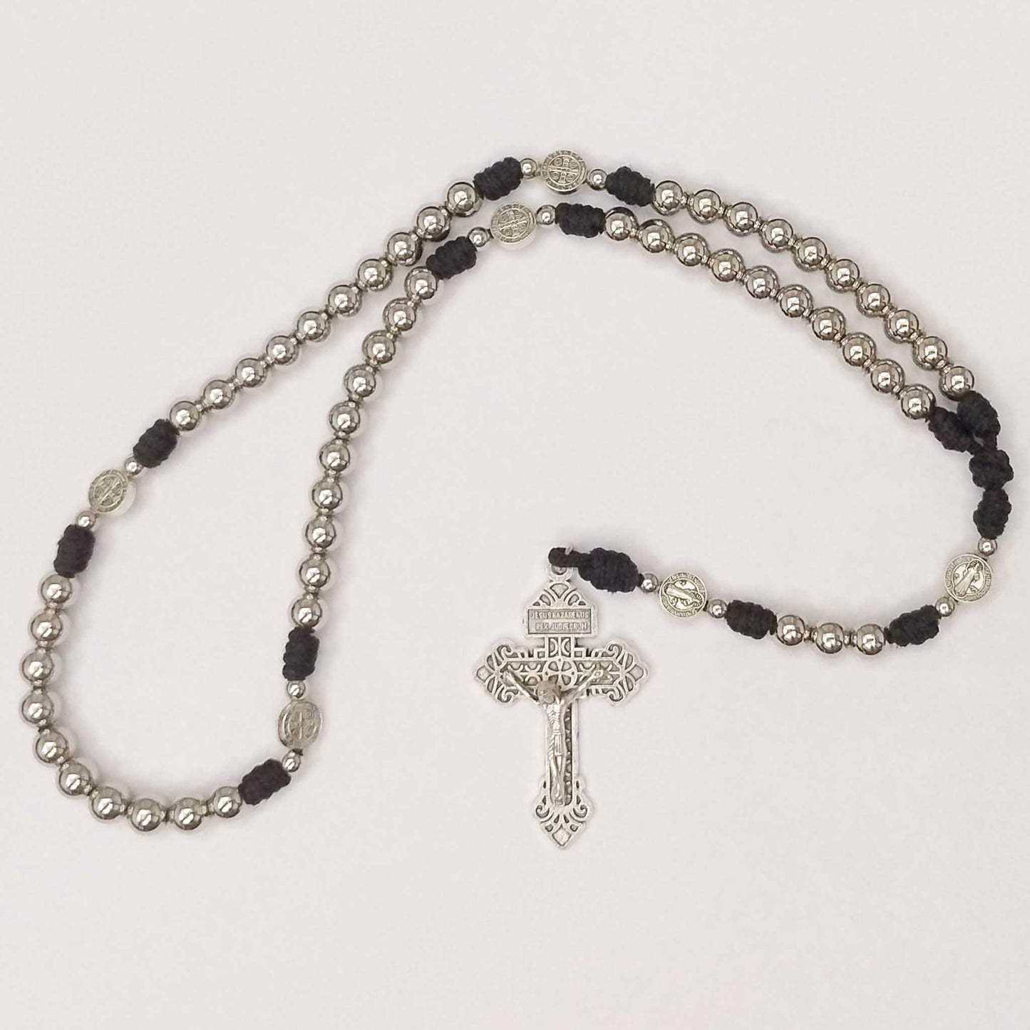 Saint Benedict Stainless Steel Black Micro-Cord Rosary