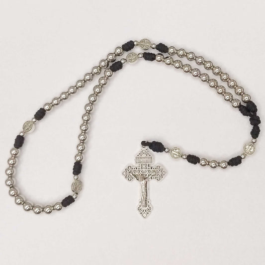 Saint Benedict Stainless Steel Black Micro-Cord Rosary