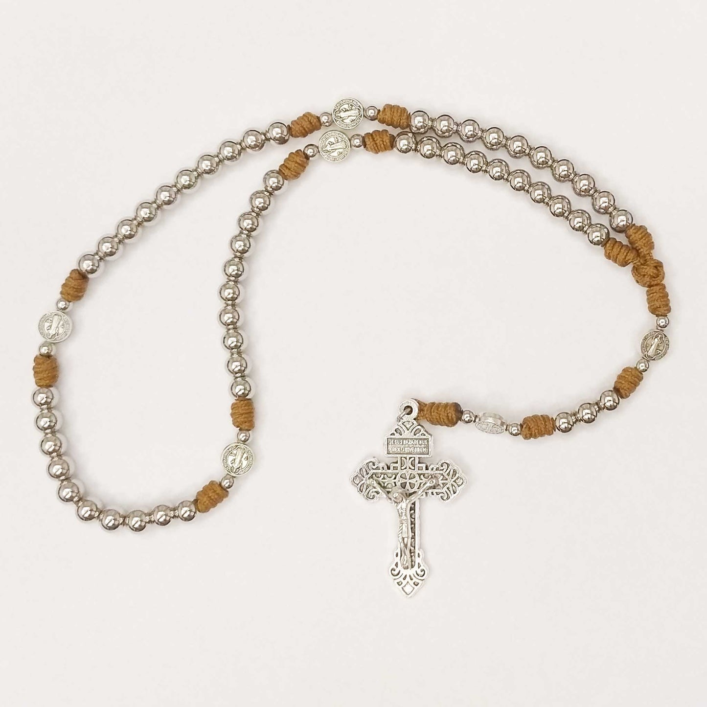 Saint Benedict Stainless Steel Cream Micro-Cord Rosary