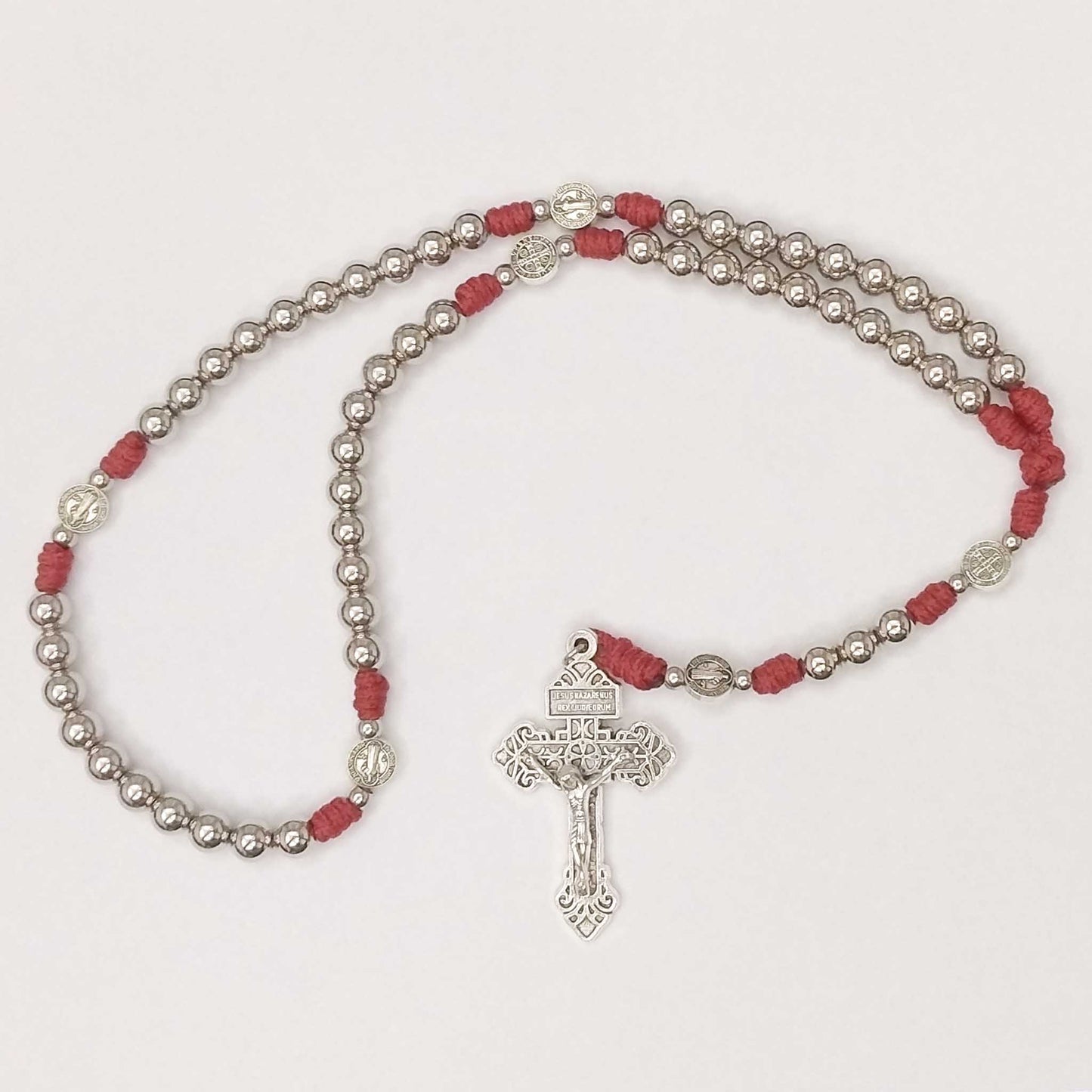 Saint Benedict Stainless Steel Red Micro-Cord Rosary