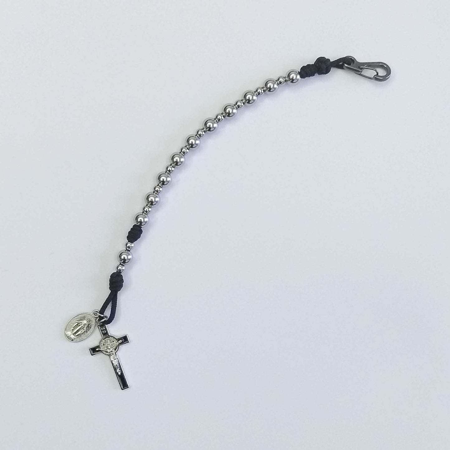 One Decade Micro Cord Rosary Bracelet Black - Stainless Steel