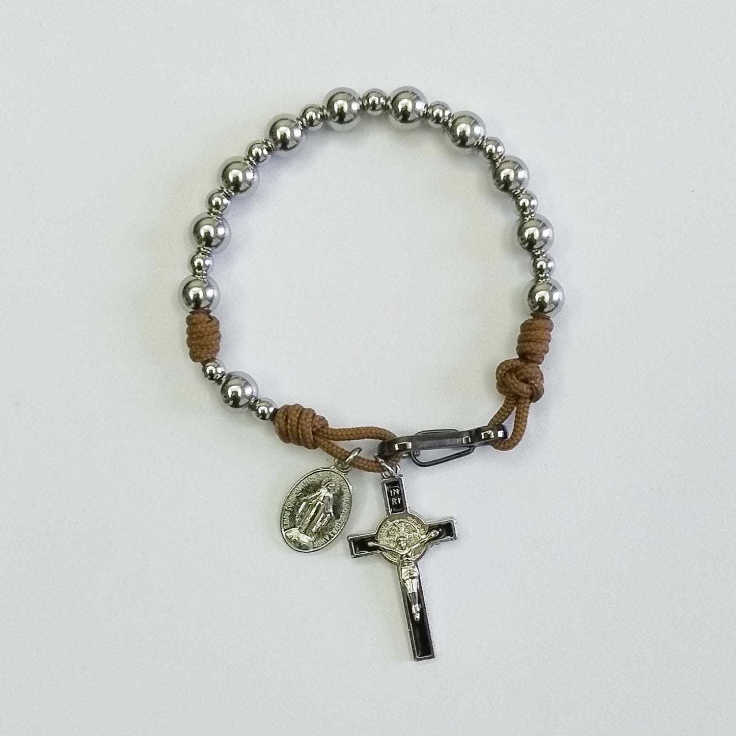 One Decade Micro Cord Rosary Bracelet Brown - Stainless Steel