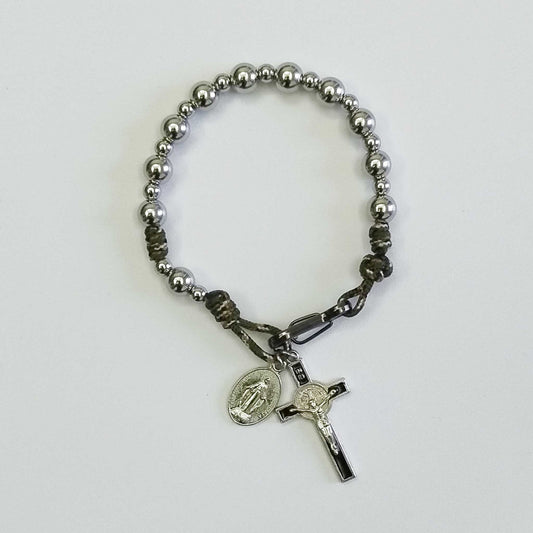 One Decade Micro Cord Rosary Bracelet Multi Colour - Stainless Steel
