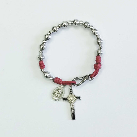 One Decade Micro Cord Rosary Bracelet Red - Stainless Steel