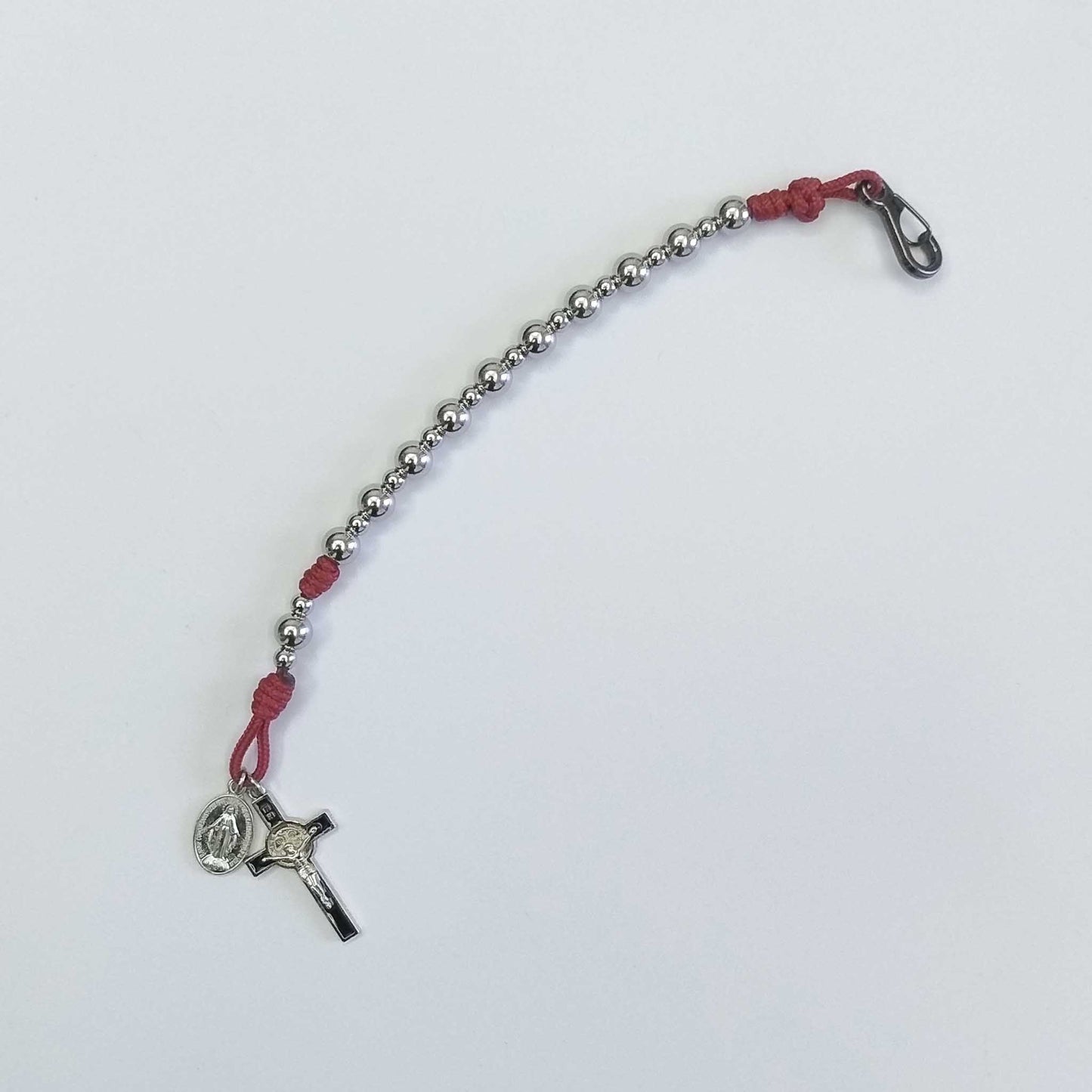 One Decade Micro Cord Rosary Bracelet Red - Stainless Steel