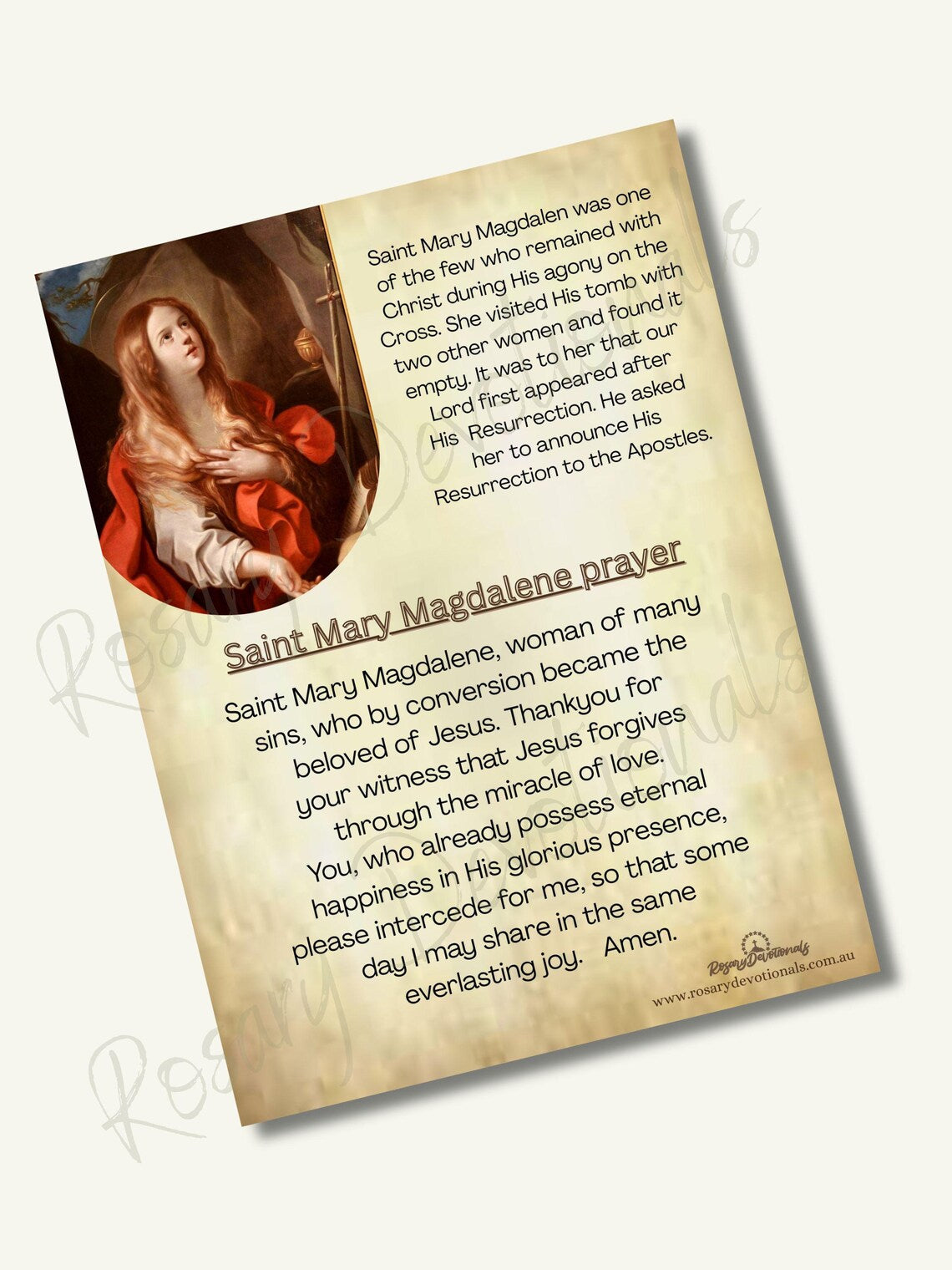 Saint Mary Magdalene Holy Prayer Card