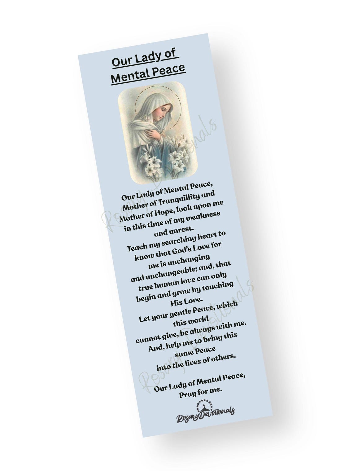 Our Lady of Mental Peace Holy Prayer Card