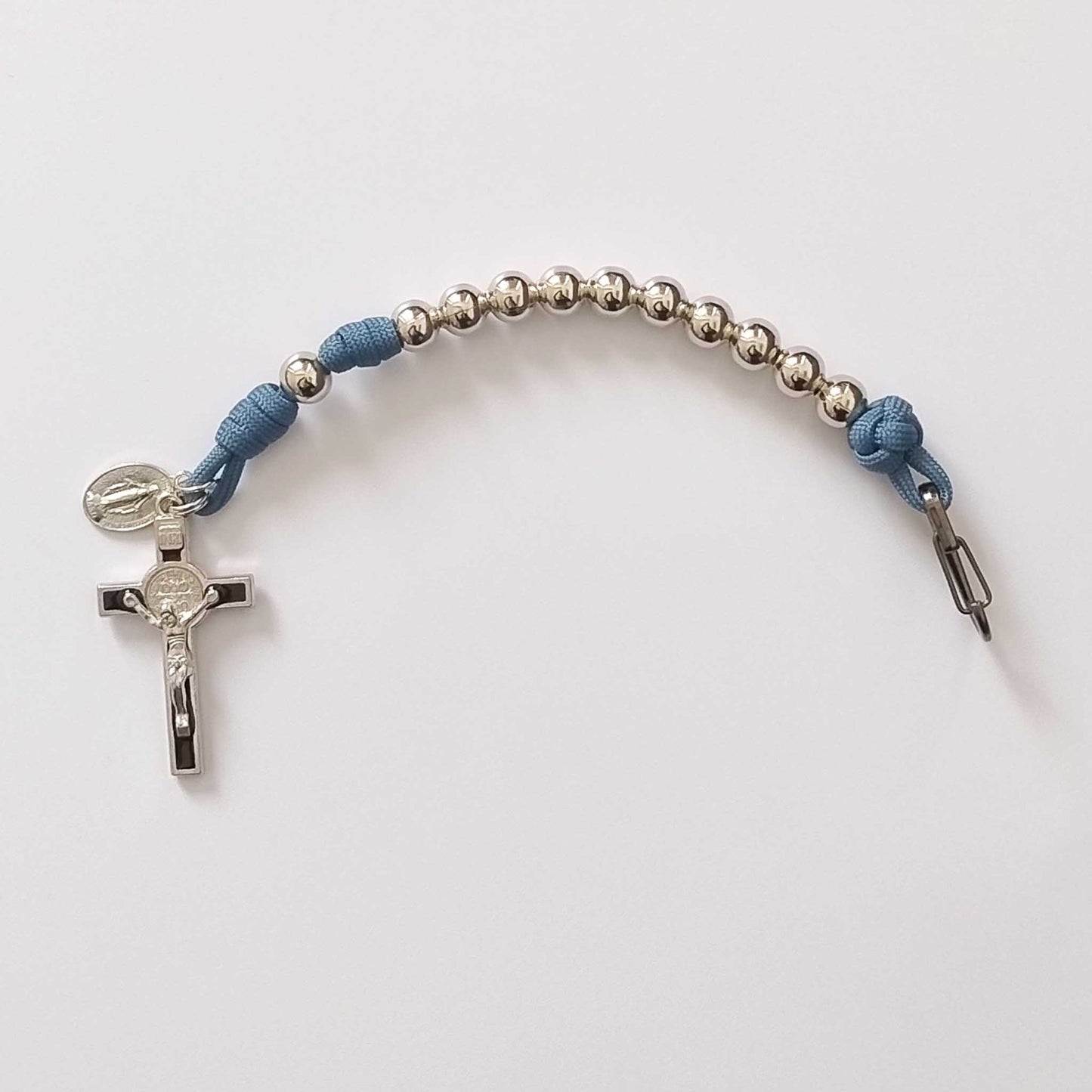 Paracord One Decade Rosary Silver Metal Beads (Blue colour)