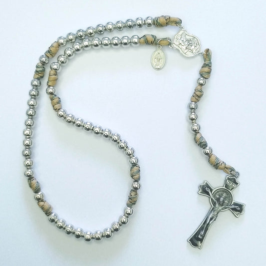 Paracord Rosary Metal Beads with Saint Michael Centrepiece (Multi colour)