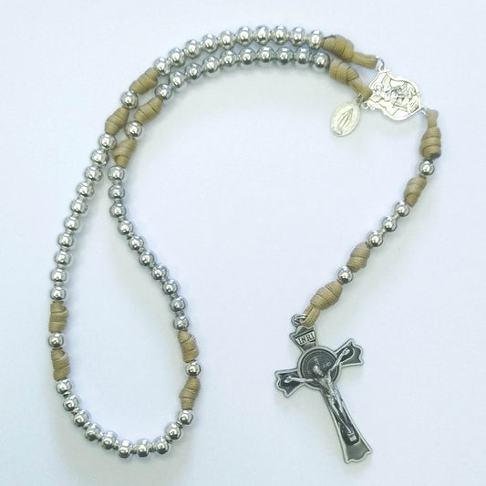 Paracord Rosary Metal Beads with Saint Michael Centrepiece (Cream colour)