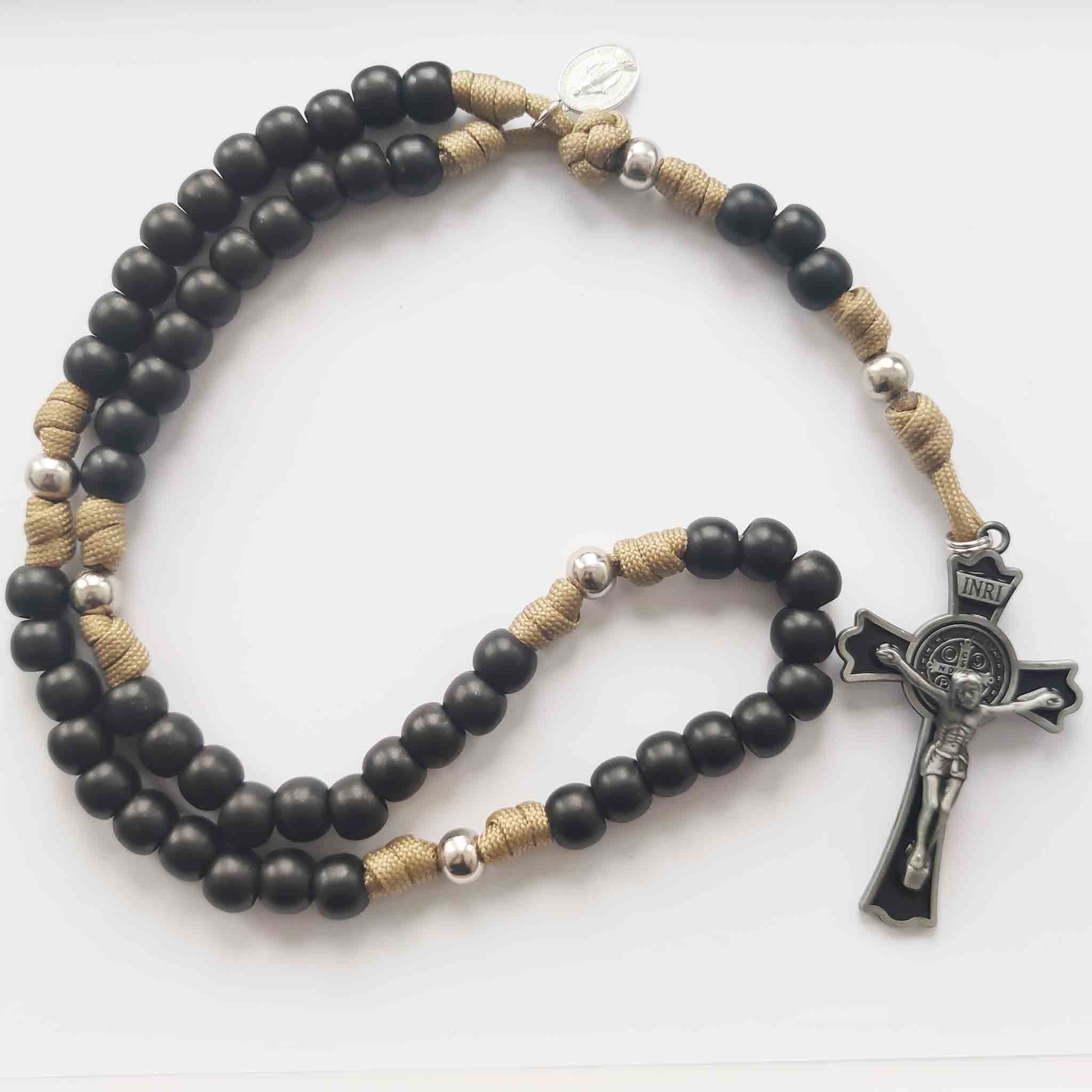 Paracord Rosary Black Acrylic Beads (cream colour)