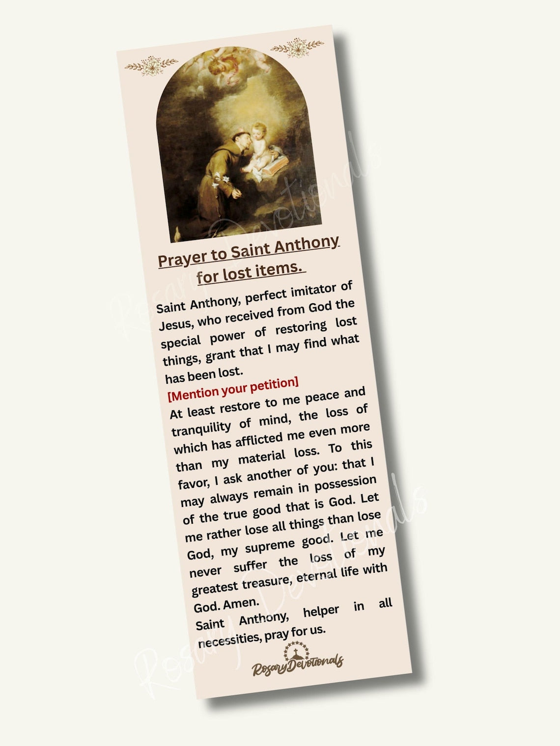 Saint Anthony For Lost Items Prayer Card