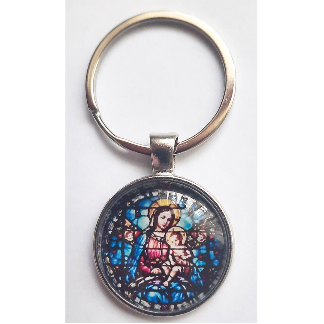 Stained glass Virgin and Child Key Ring