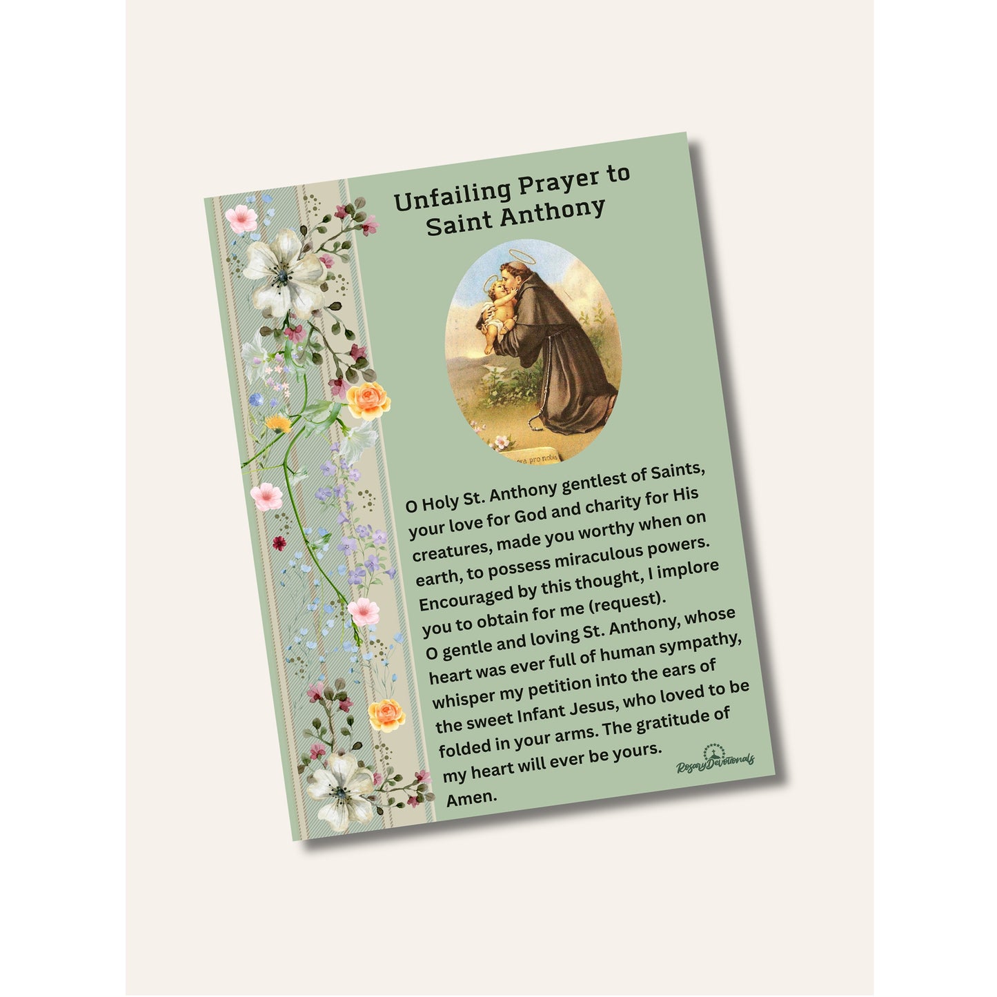 Saint Anthony Unfailing Prayer - Holy Card