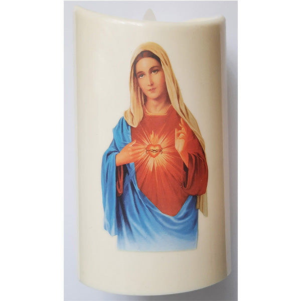 Religious LED Candle - Immaculate Heart of Mary  (Small Plastic Candle)