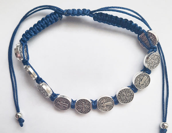 St Benedict Adjustable Blue Rope Bracelet