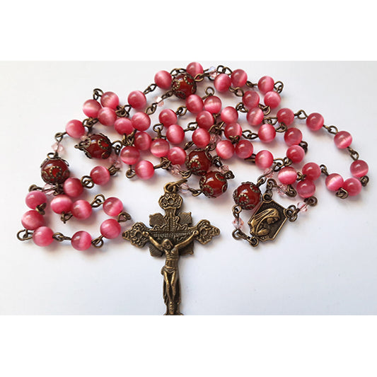 Rosary in Dark Pink Cats Eye Beads