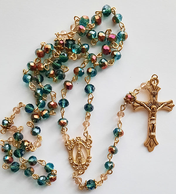 Green/red/brown Bead Handmade Glass Crystal Rosary