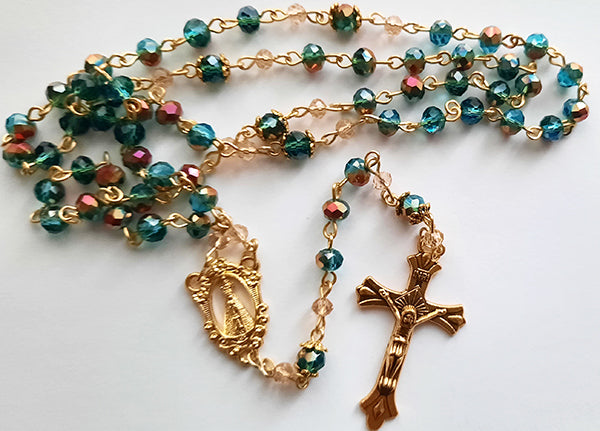 Green/red/brown Bead Handmade Glass Crystal Rosary