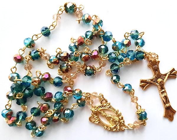 Green/red/brown Bead Handmade Glass Crystal Rosary
