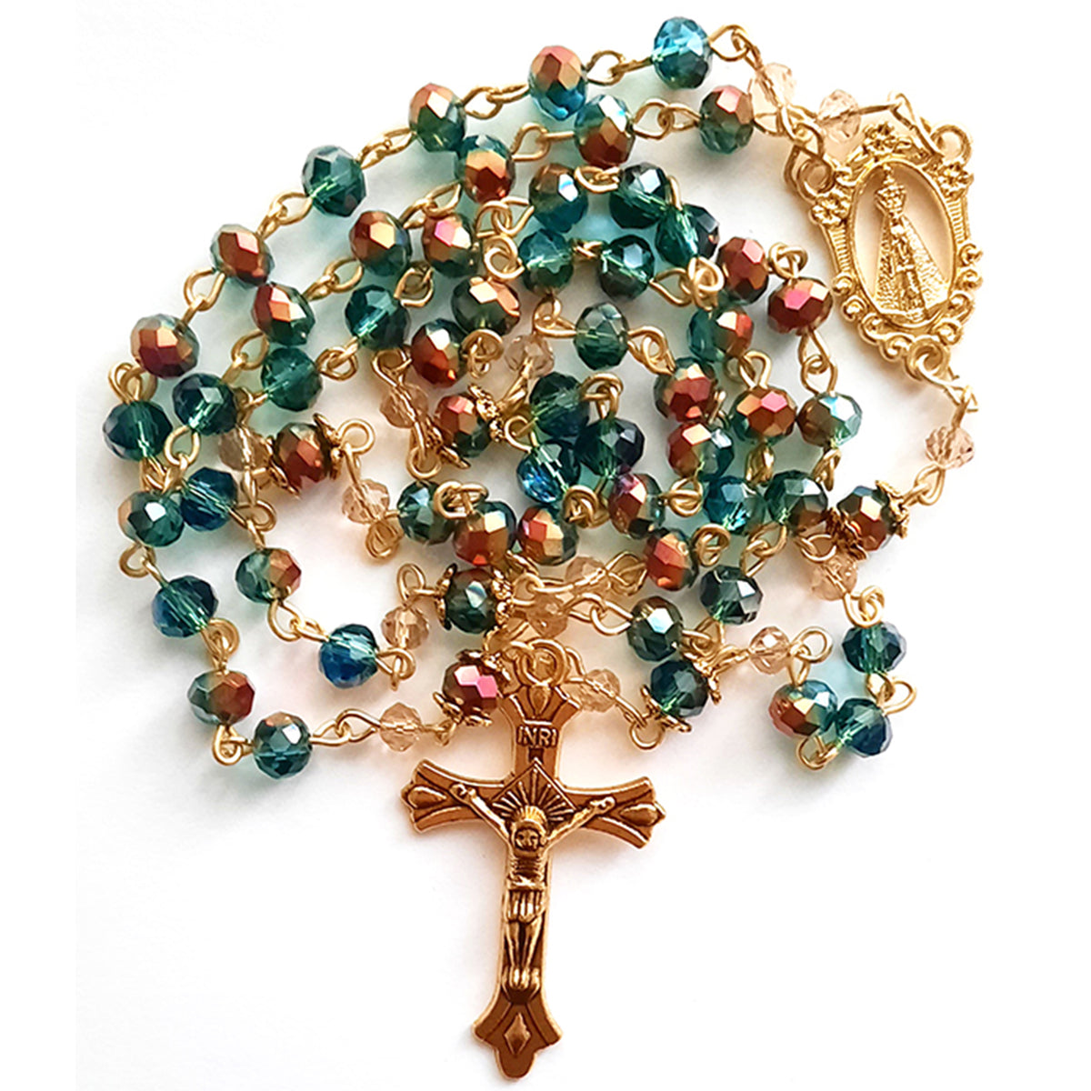 Green/red/brown Bead Handmade Glass Crystal Rosary