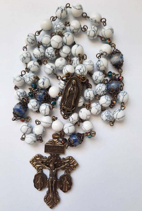 Howlite Gemstone Rosary. Our Lady of Guadalupe