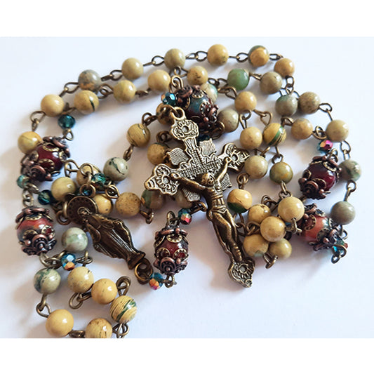 Natural Yellow Green Canyon Jasper Gemstone Rosary - grade AAA 6mm