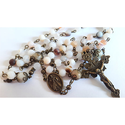 Gemstone Rosary - Matte White Sardonyx Strip Agate - 6mm