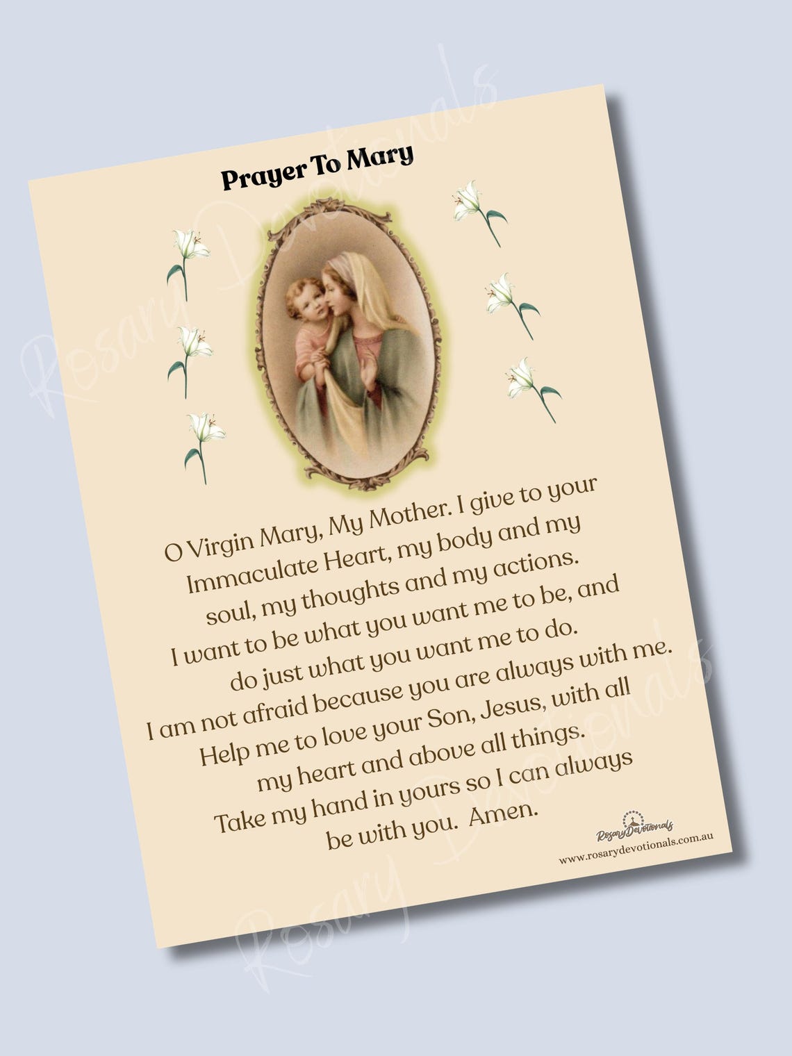 Prayer To Mary. Prayer Card