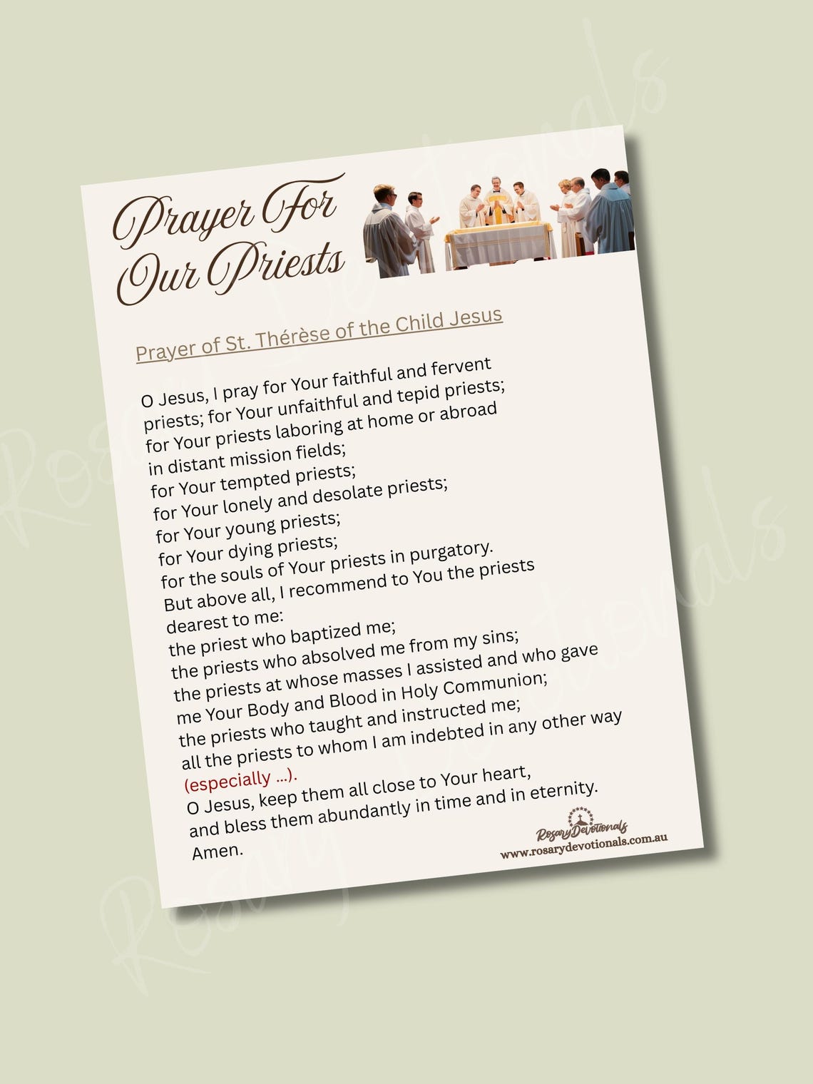 Prayer for Our Priests Prayer Card