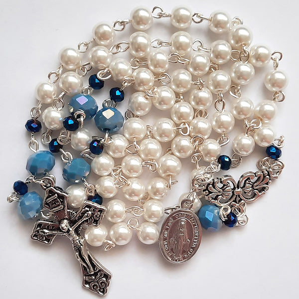 White Glass Pearl Rosary