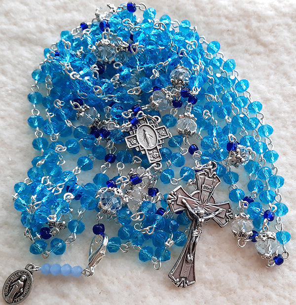 20 Decade Rosary in Blue Glass Crystal
