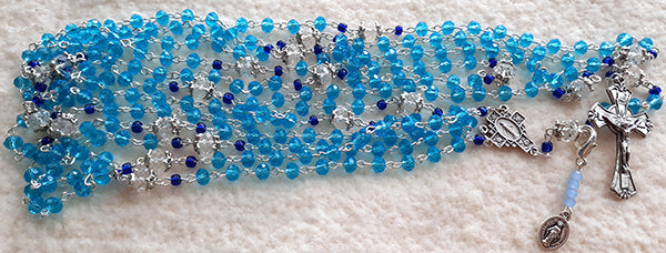 20 Decade Rosary in Blue Glass Crystal